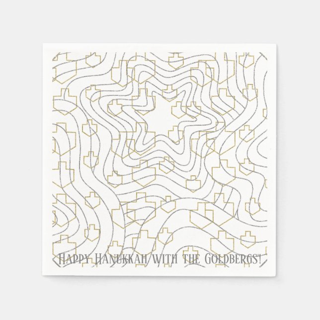Hanukkah Gold N Silver Dreidels Napkin (Front)