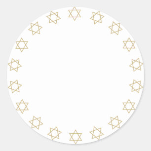 Hanukkah gold white Stars of David border blank Classic Round Sticker