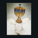 Hanukkah Greeting Card - Aldo a Rabbit and Menorah<br><div class="desc">Celebrate Hanukkah with Aldo, the bunny with a sense of humour. This rabbit loves to put stuff on his head. Check out this "cool" glass ornament. This Menorah allows Aldo to celebrate Hanukkah in style! Aldo is a Perfect Reject. Each plush toy was created by me and is 100% recycled....</div>