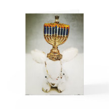 Hanukkah Greeting Card - Aldo a Rabbit and Menorah
