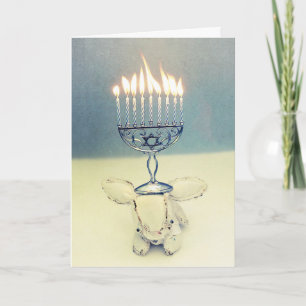 Hanukkah Greeting Card - Aldo a Rabbit and Menorah