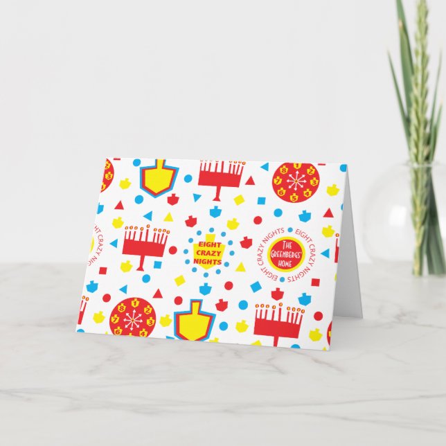Hanukkah Greeting Card COLORFUL CRAZY 8 DAYS (Front)