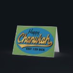Hanukkah Greeting Card/Envelope "Retro Chanukah" Holiday Card<br><div class="desc">Hanukkah Greeting Card includes a white envelope. Retro "Happy Chanukah EST 139 BCE" Personalize by deleting, "Happy" and "EST 139 BCE" and replace with your own words. Choose your favourite font style, colour, size, and wording. Write on the blank inside page to express your best wishes for a wonderful Hanukkah!...</div>
