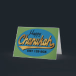 Hanukkah Greeting Card/Envelope "Retro Chanukah" Holiday Card<br><div class="desc">Hanukkah Greeting Card includes a white envelope. Retro "Happy Chanukah EST 139 BCE" Personalize by deleting, "Happy" and "EST 139 BCE" and replace with your own words. Choose your favourite font style, colour, size, and wording. Write on the blank inside page to express your best wishes for a wonderful Hanukkah!...</div>