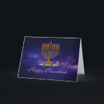 Hanukkah Greeting card with Beautiful Menorah<br><div class="desc">Hanukkah Greeting card with Beautiful menorah with glowing candle. lighting up the dark sky.</div>