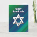 Hanukkah Greeting Holiday Card<br><div class="desc">Green and blue gradient background with star and Happy Hanukkah with text inside which can be customized</div>