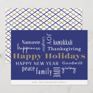 Hanukkah Greetings Holiday Blue Card