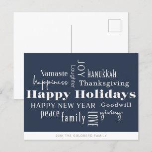 Hanukkah Greetings Holiday Navy Gold Postcard
