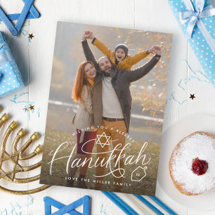 Hanukkah Hand Lettering Photo Holiday Card