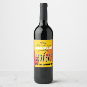 Hanukkah Happy Bright Art Wine Label