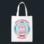 Hanukkah Happy Cat, Light, Eat, Spin Reusable Grocery Bag<br><div class="desc">Hanukkah Happy Cat, Light, Eat, Spin, white 2-sided bag. All design elements can be edited. All editable text can be deleted and replaced with your own message. Use your favourite font colour, size, and style. Happy Hanukkah/Chanukah! Style: Reusable Bag Go green and save the planet with our reusable grocery bag!...</div>