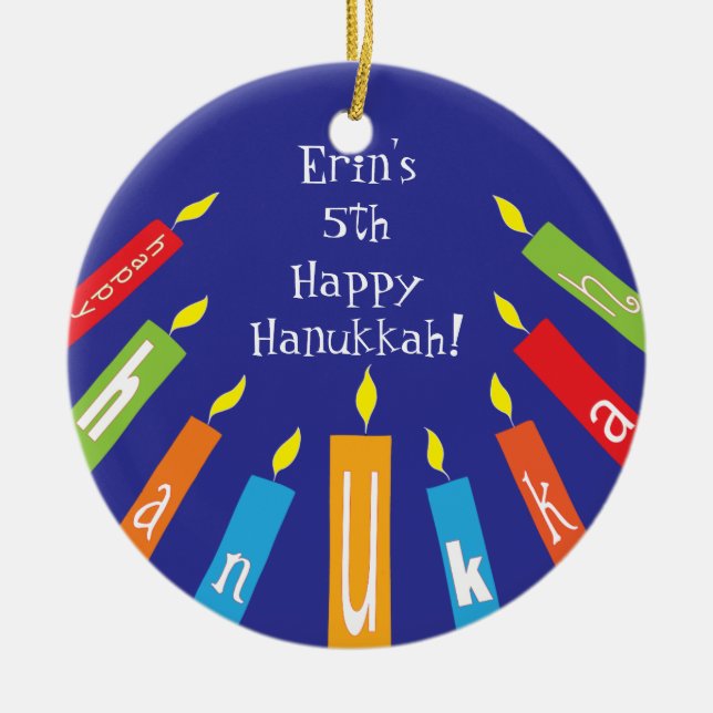 Hanukkah Happy Colourful Candles Ornament (Front)