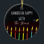 Hanukkah Happy Colourful Menorah Candles Ceramic Ornament<br><div class="desc">Hanukkah "Hanukkah Happy Colourful Menorah Candles" Circle Ornament. (2 sided) Personalize by deleting text on front and back of the ornament. Then using your favourite font colour, size, and style, type in your own words. Thanks for stopping and shopping by. Much appreciated! Happy Chanukah/Hanukkah! Bring a lot more holiday cheer...</div>