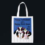 Hanukkah Happy Cows Reusable Grocery Bag<br><div class="desc">Hanukkah Happy Cows, white 2-sided bag. All design elements can be edited. All editable text can be deleted and replaced with your own message. Use your favourite font colour, size, and style. Happy Hanukkah/Chanukah! Style: Reusable Bag Go green and save the planet with our reusable grocery bag! Made with a...</div>