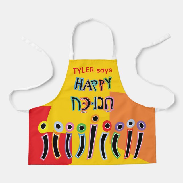 Hanukkah Happy Dancing Menorah Apron (Front)