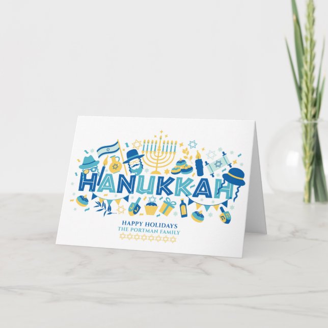 Hanukkah Happy Holidays Personalized Name Holiday Card (Front)