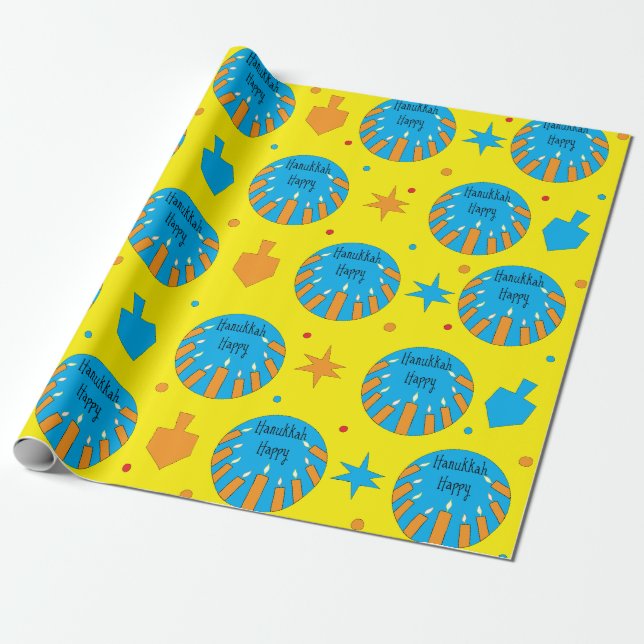 Hanukkah Happy Wrapping Paper/Orange Candles Wrapping Paper (Unrolled)