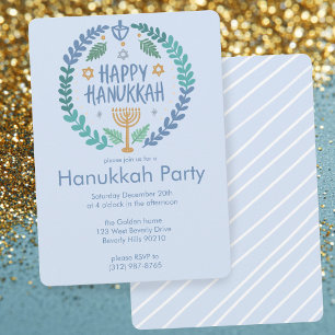 Hanukkah Holiday Party Cute Hand-Drawn Custom Invitation