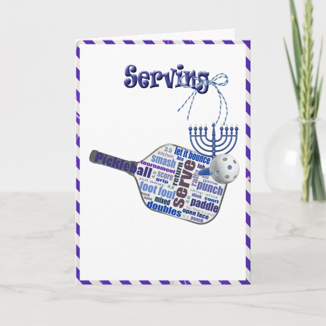 Hanukkah holiday pickleball greeting card (Front)