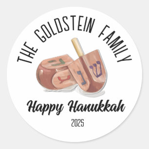 Hanukkah Jewish Chanuka Personalized Family Name Classic Round Sticker