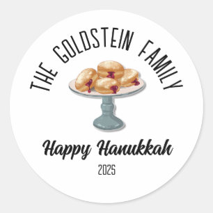 Hanukkah Jewish Chanuka Personalized Family Name Classic Round Sticker