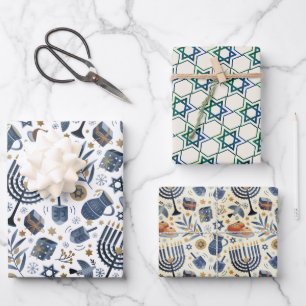 Hanukkah Jewish Holiday Classic Rustic Symbols Wrapping Paper Sheet