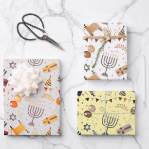 Hanukkah Jewish Holiday Classic Symbols Wrapping Paper Sheet