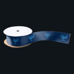 Hanukkah Jewish Holiday Hanukkiah Blue Decoration Satin Ribbon<br><div class="desc">Happy Hanukkah Party Jewish Holiday Festival of Lights. Winter Holiday Chanukkah Decoration with gold traditional Chanuka decorative symbols - Gold Hanukkiah menorah, candlestick with candles, wooden dreidels (spinning top), doughnuts (sweet doughnuts), star of David and glowing lights doodle cartoon blue pattern, cartoon style. Hanukkah Festival of lights Event Decoration. Jerusalem,...</div>