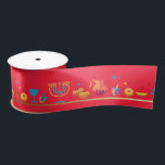 Hanukkah Jewish Holiday Hanukkiah Decoration Satin Ribbon<br><div class="desc">Happy Hanukkah Party Jewish Holiday Festival of Lights. Winter Holiday Chanukkah Decoration with gold traditional Chanuka decorative symbols - Gold Hanukkiah menorah, candlestick with candles, wooden dreidels (spinning top), doughnuts (sweet doughnuts), star of David and glowing lights doodle cartoon pattern, cartoon style. Hanukkah Festival of lights Event Decoration. Jerusalem, Israel....</div>
