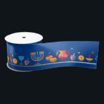 Hanukkah Jewish Holiday Hanukkiah Decoration Satin Ribbon<br><div class="desc">Happy Hanukkah Party Jewish Holiday Festival of Lights. Winter Holiday Chanukkah Decoration with gold traditional Chanuka decorative symbols - Gold Hanukkiah menorah, candlestick with candles, wooden dreidels (spinning top), doughnuts (sweet doughnuts), star of David and glowing lights doodle cartoon pattern, cartoon style. Hanukkah Festival of lights Event Decoration. Jerusalem, Israel....</div>