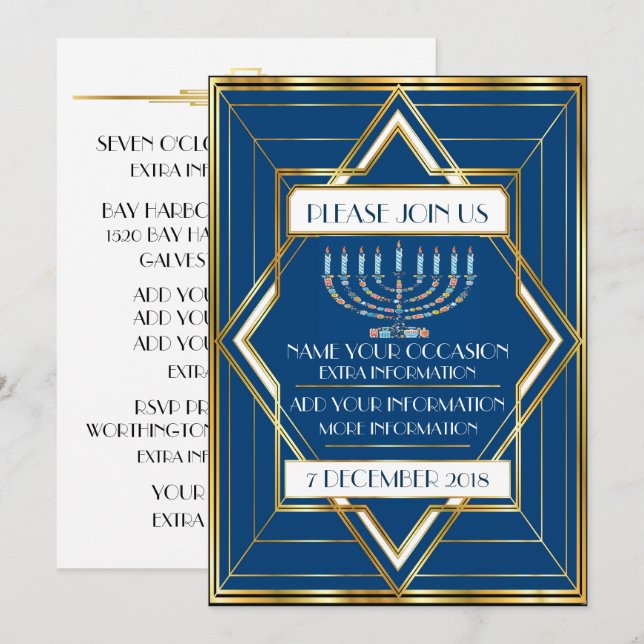 Hanukkah Jewish Occasion Invitation (Front/Back)