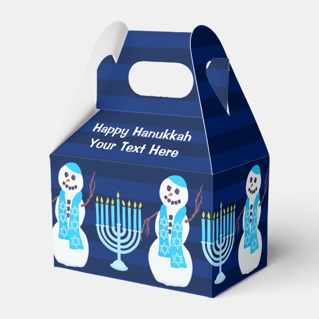 Hanukkah Jewish Snowman Blue Menorah Childrens Favor Box (Front Side)