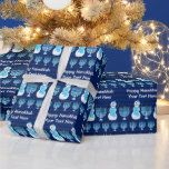 Hanukkah Jewish Snowman Menorah Personalize This Wrapping Paper<br><div class="desc">Festive personalized Happy Hanukkah wrapping paper. Blue Menorahs and happy snowmen wearing blue scarfs with a white Star Of David design, their snowy little heads topped with matching Kippahs. Present your Hanukkah gifts in style with this one of a kind blue stripes gift wrap. Check out the matching gift wrap...</div>