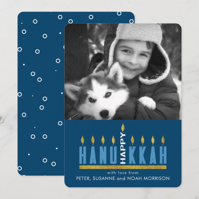Hanukkah | Joyeux Hanoukka Menorah Carte photo (Devant / Derrière)