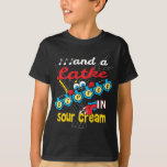 Hanukkah Latke Dip Shirt/Dark Colour Shirt<br><div class="desc">"... and a Latke dipped in Sour Cream" Shirt. Thanks for stopping and shopping by! Much appreciated. Happy Chanukah/Hanukkah!!! Style: Kids' Hanes TAGLESS® T-Shirt Wait 'till you get this tagless tee on your kiddo. It'll take his everyday style to a whole new level--especially when you customize it with your own...</div>