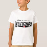 Hanukkah "Latke Eating Champion" Kid's T-Shirt<br><div class="desc">Hanukkah "Latke Eating Champion" Personalize by deleting, "Allan is our new" and replace with your own message. Choose your favourite font size, colour, and size. Choose from many different colours, styles, and sizes for this design! Thanks for stopping and shopping by! Much appreciated! Happy Chanukah/Hanukkah! Style: Kids' Hanes TAGLESS® T-Shirt...</div>