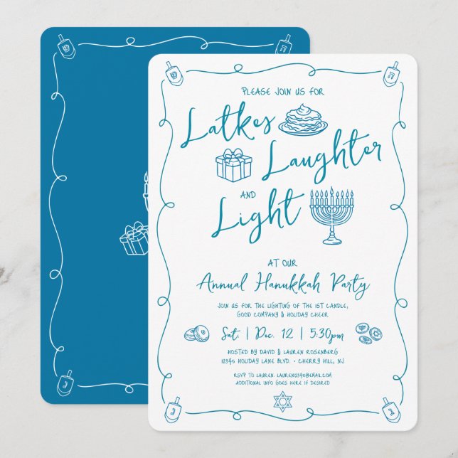 Hanukkah Latke Laughter Light Fun Whimsical Party Invitation (Front/Back)