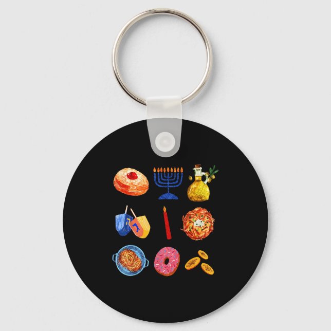 Hanukkah Latke Menorah Dreidel Donut Chanukah Jewi Keychain (Front)