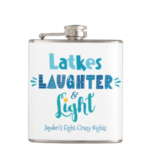 Hanukkah Latkes Laughter Light Funny Custom Name Hip Flask