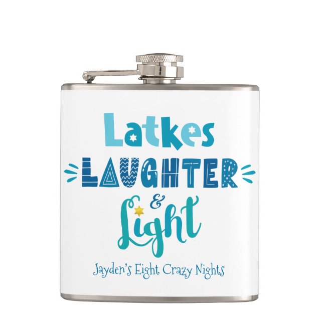 Hanukkah Latkes Laughter Light Funny Custom Name Hip Flask (Front)