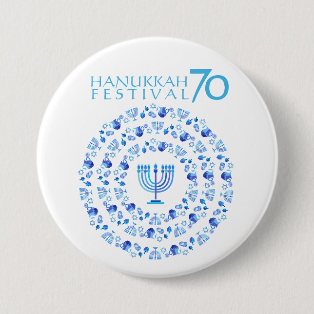 Hanukkah Lights Festival Anniversary 70th 3 Inch Round Button (Front)