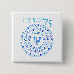 Hanukkah Lights Festival Anniversary 75th 2 Inch Square Button