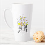 Hanukkah Lights Latte Mug<br><div class="desc">Menorah with the word Hanukkah as candles with sparkly colourful lights.</div>