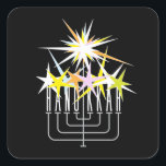 Hanukkah Lights Square Sticker<br><div class="desc">Hanukkah menorah with colourful sparkles of light.</div>