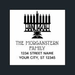 Hanukkah Lit Menorah #2 Two Line Name Address Self-inking Stamp<br><div class="desc">Happy Hanukkah Chanukah Lit Menorah #2 Star of David 2 Lines for Name,  Return Address ========</div>