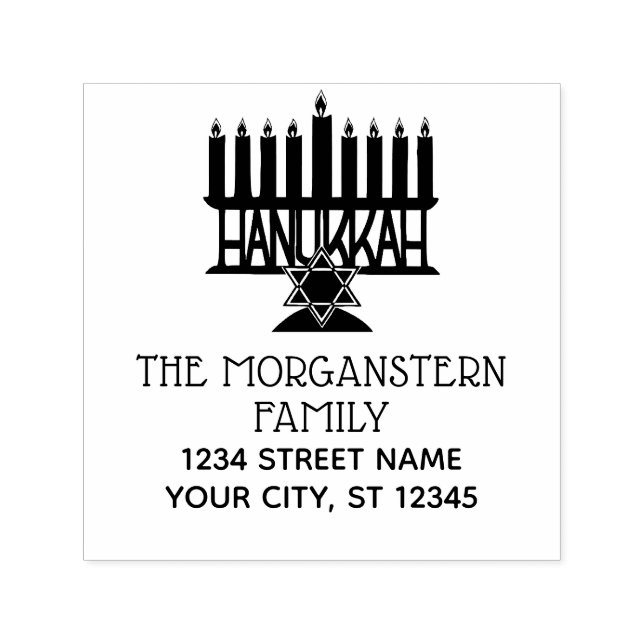Hanukkah Lit Menorah #2 Two Line Name Address Self-inking Stamp (Design)