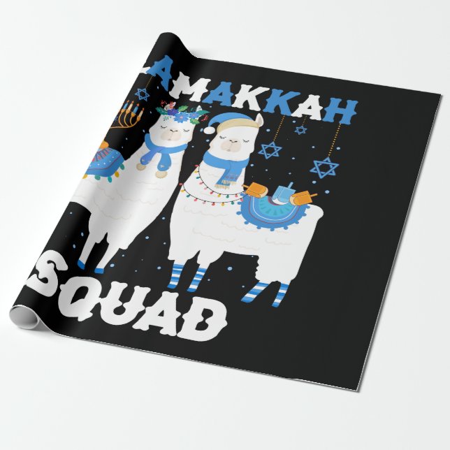 Hanukkah Llama Christmas Happy Llamakah Squad Cute Wrapping Paper (Unrolled)