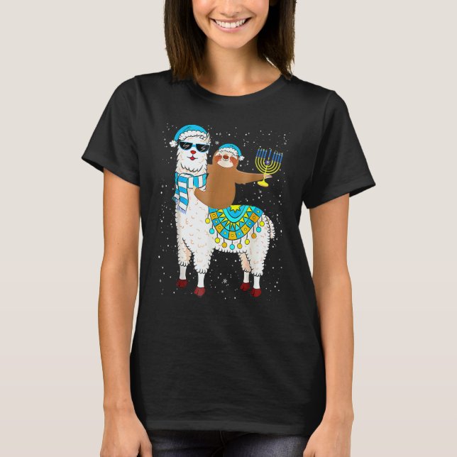 Hanukkah Llamakah Llama Sloth Happy Hanukkah Chanu T-Shirt (Front)