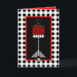 Hanukkah Love Card<br><div class="desc">This mostly-black-white-and-red,   stylized hanukkiah displays a rainbow-coloured,  large central flame shedding light during this joyful season.  Interior is bordered and coordinated for your writing pleasure.  Chag Chanukkah SameaCh!  ~ karyn</div>