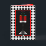 Hanukkah Love Card<br><div class="desc">This mostly-black-white-and-red,   stylized hanukkiah displays a rainbow-coloured,  large central flame shedding light during this joyful season.  Interior is bordered and coordinated for your writing pleasure.  Chag Chanukkah SameaCh!  ~ karyn</div>